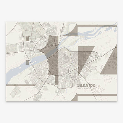 Poster of  composed with letters from its abbreviation or its airport IATA code printed on light brown and an off-white background