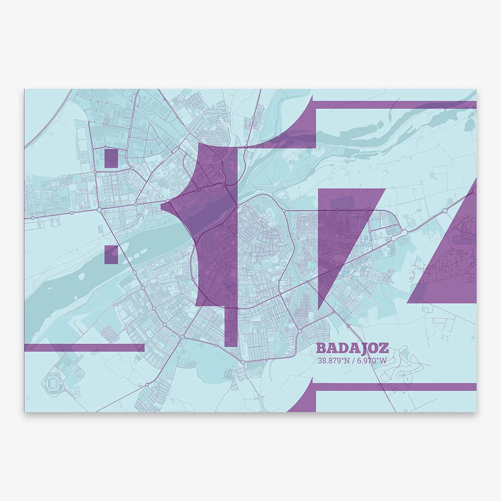 Poster of  composed with letters from its abbreviation or its airport IATA code printed on purple and light blue