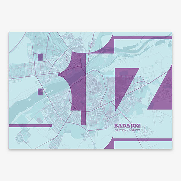 Poster of  composed with letters from its abbreviation or its airport IATA code printed on purple and light blue