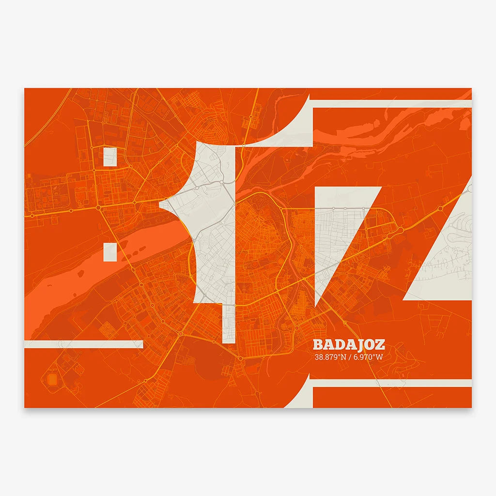 Poster of  composed with letters from its abbreviation or its airport IATA code printed on orange and an off-white background