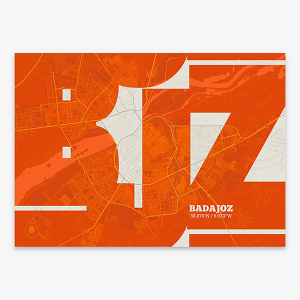 Poster of  composed with letters from its abbreviation or its airport IATA code printed on orange and an off-white background