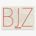 The map of Badajoz in Ultralight design, a minimalist aesthetic combining urban cartography with modern, extra-thin elegant lettering designed in red and an off-white background