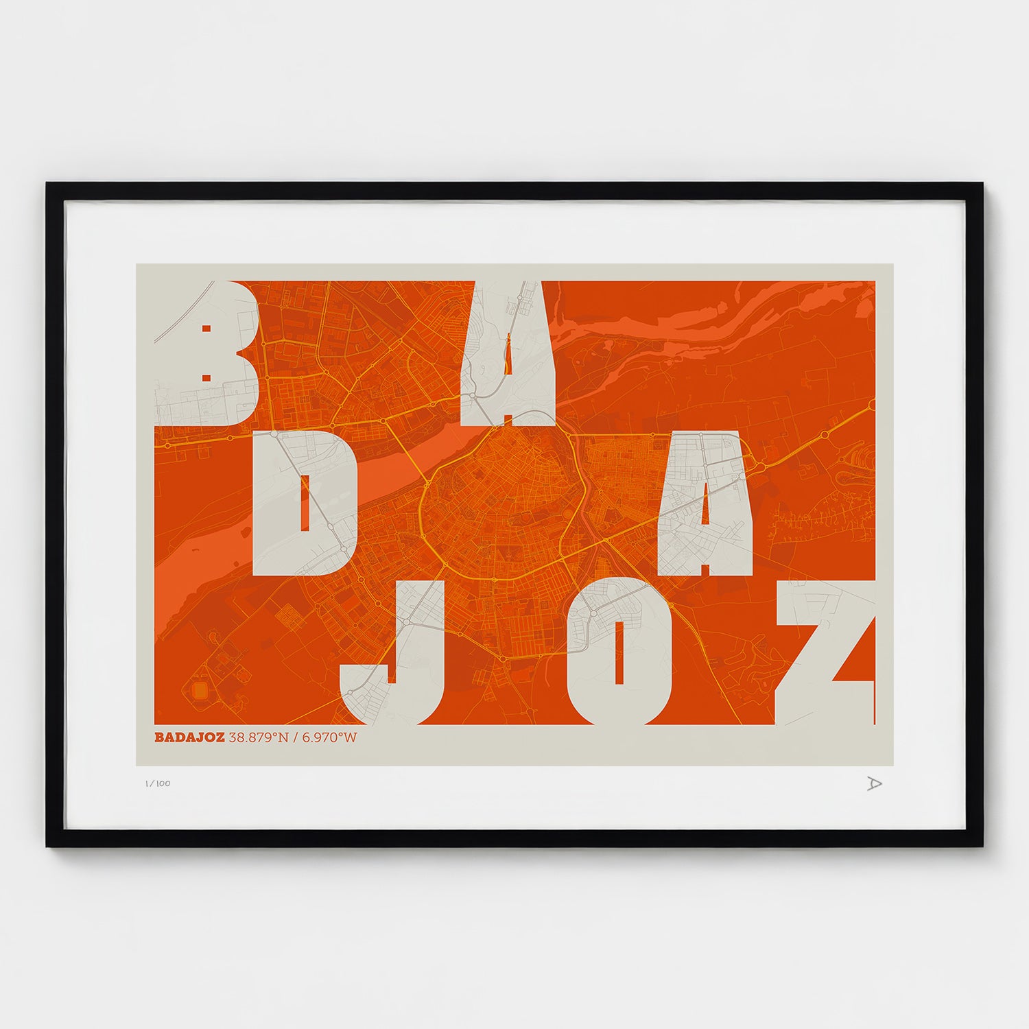 Lámina tipográfica de Badajoz – diseño Revoltosa, marco negro