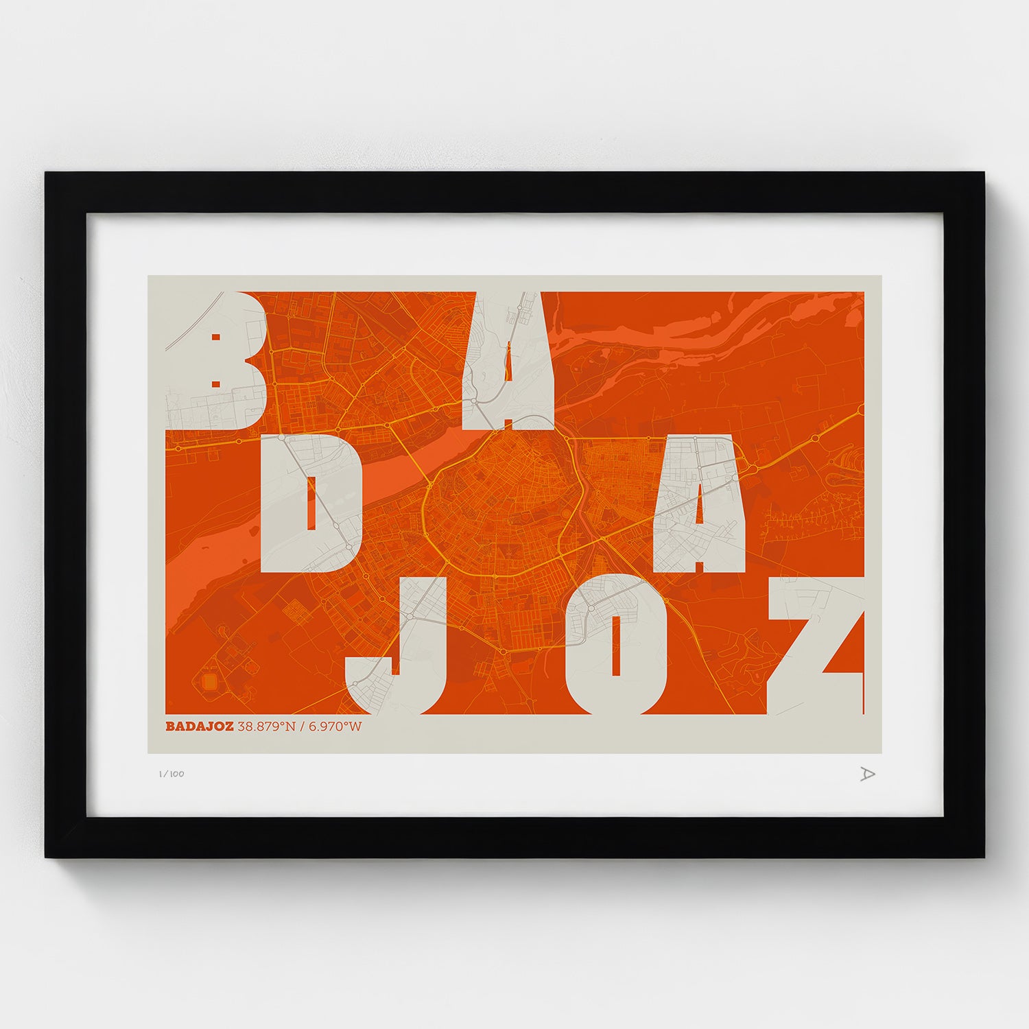 Lámina tipográfica de Badajoz – diseño Revoltosa, marco negro