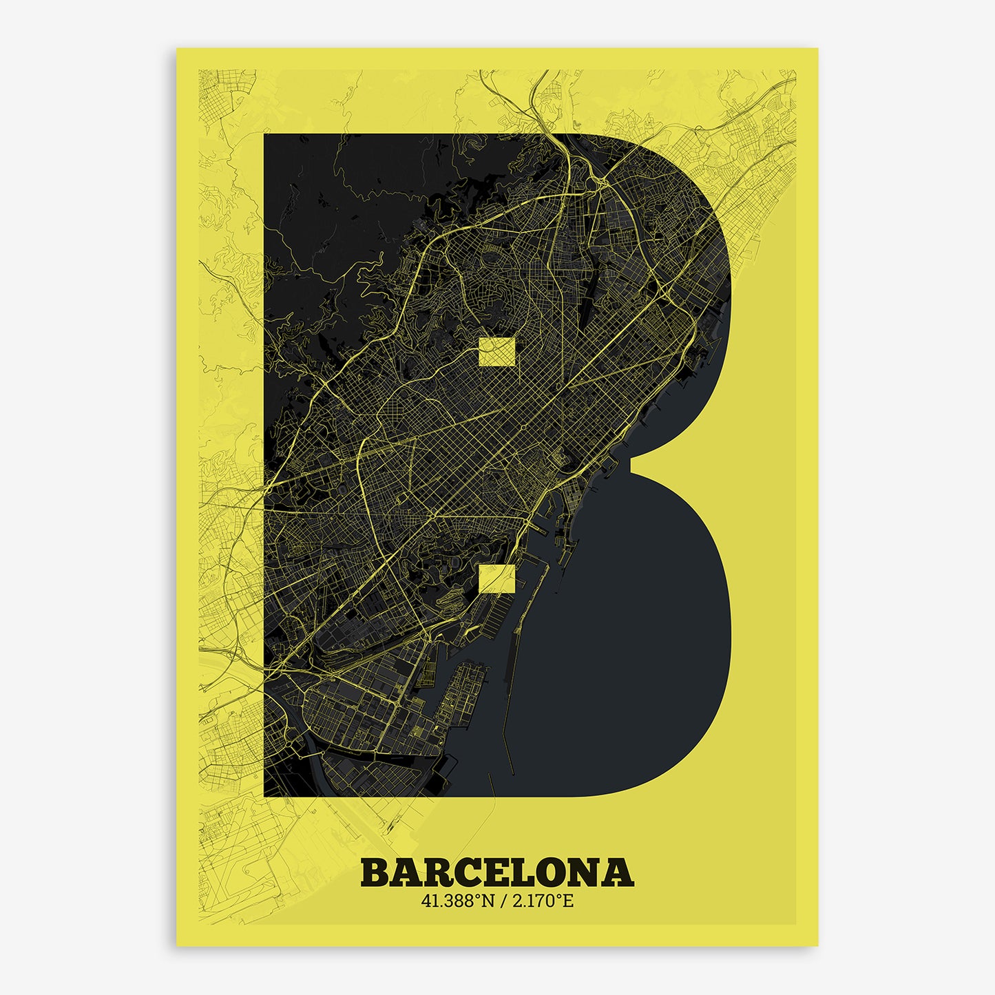 Barcelona Map V02 Night / No Frame / No