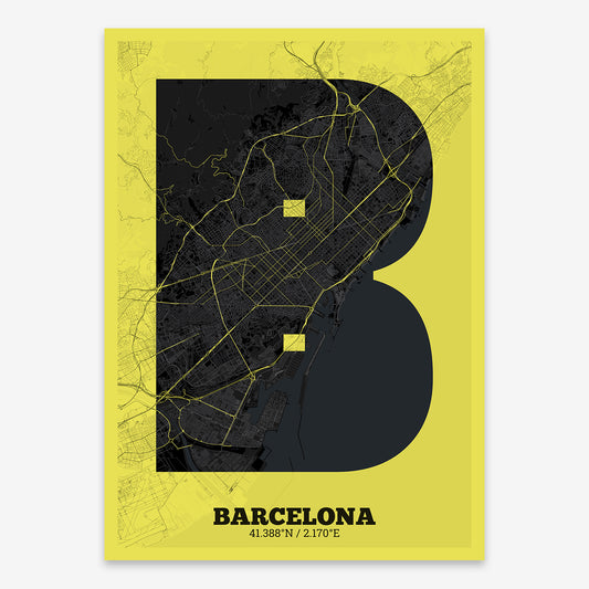 Barcelona Map V02 Night / Frame / Yes