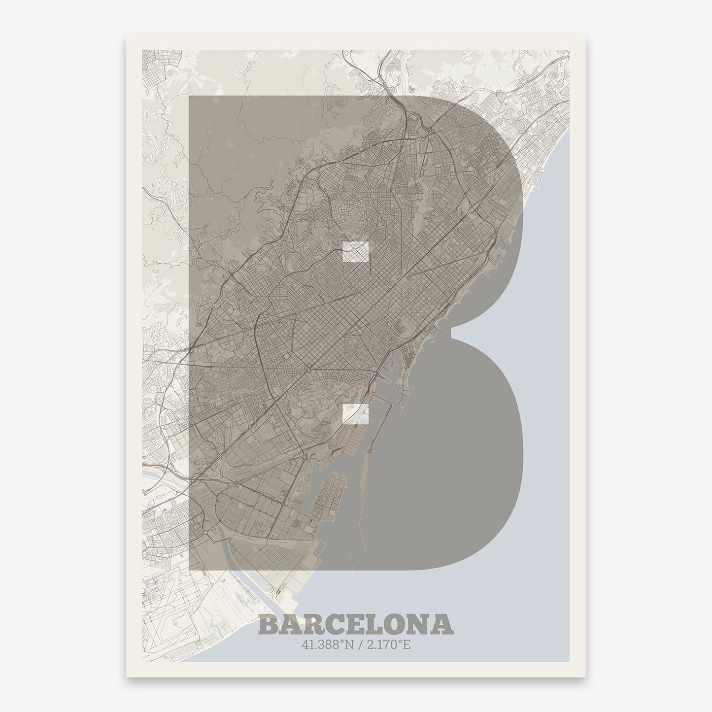 Barcelona Map V02 Rustic / No Frame / No