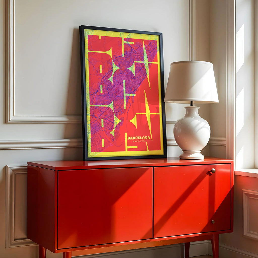 Póster artístico de Barcelona con tipografía geométrica - Decoración personalizada