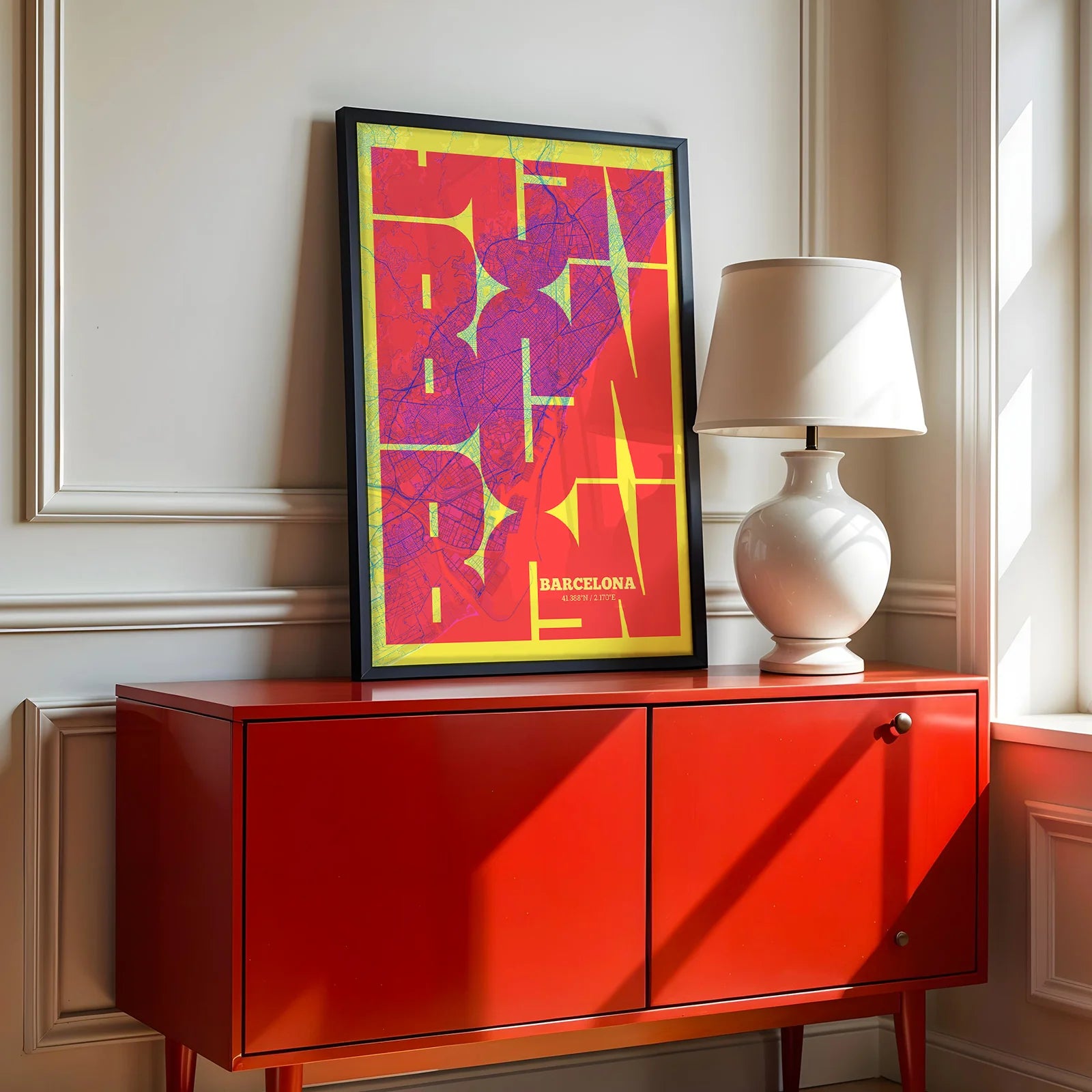 Póster artístico de Barcelona con tipografía geométrica - Decoración personalizada