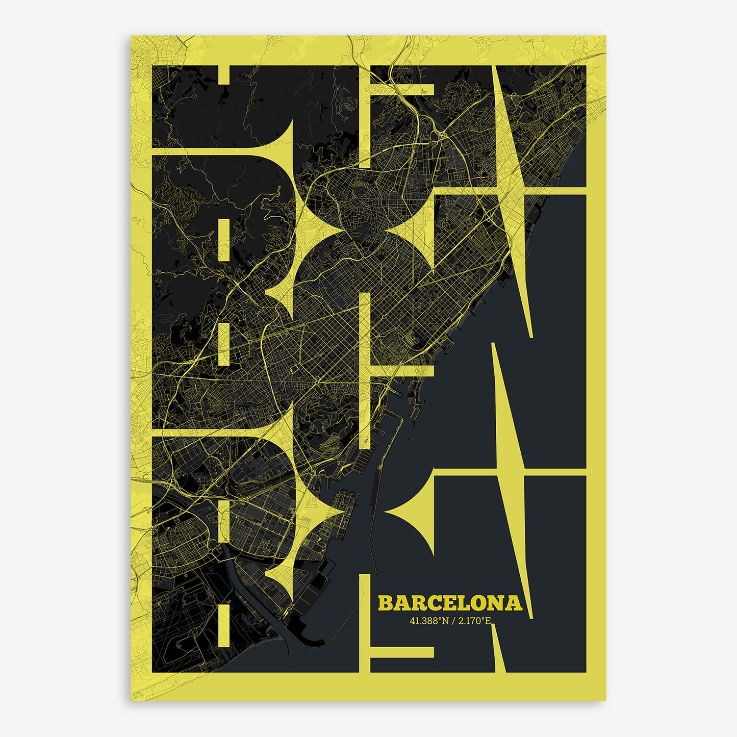 Barcelona Map V03 Night / Frame / Yes