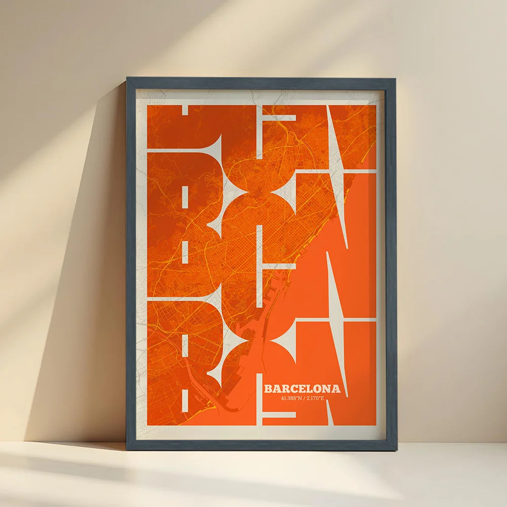 Póster artístico de Barcelona con tipografía geométrica - Decoración personalizada