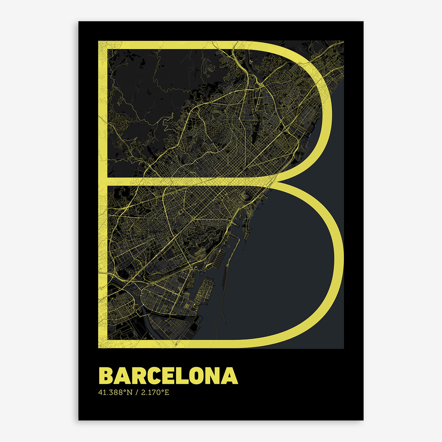 Barcelona Map V07 Night / No Frame / No