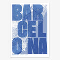 The map of Barcelona in Unruled design, where the city name letters appear randomly across different lines for a truly original urban layout designed in navy blue and white