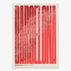 Decorative map of Barcelona and letters of its name in a giclée print designed in red and an off-white background