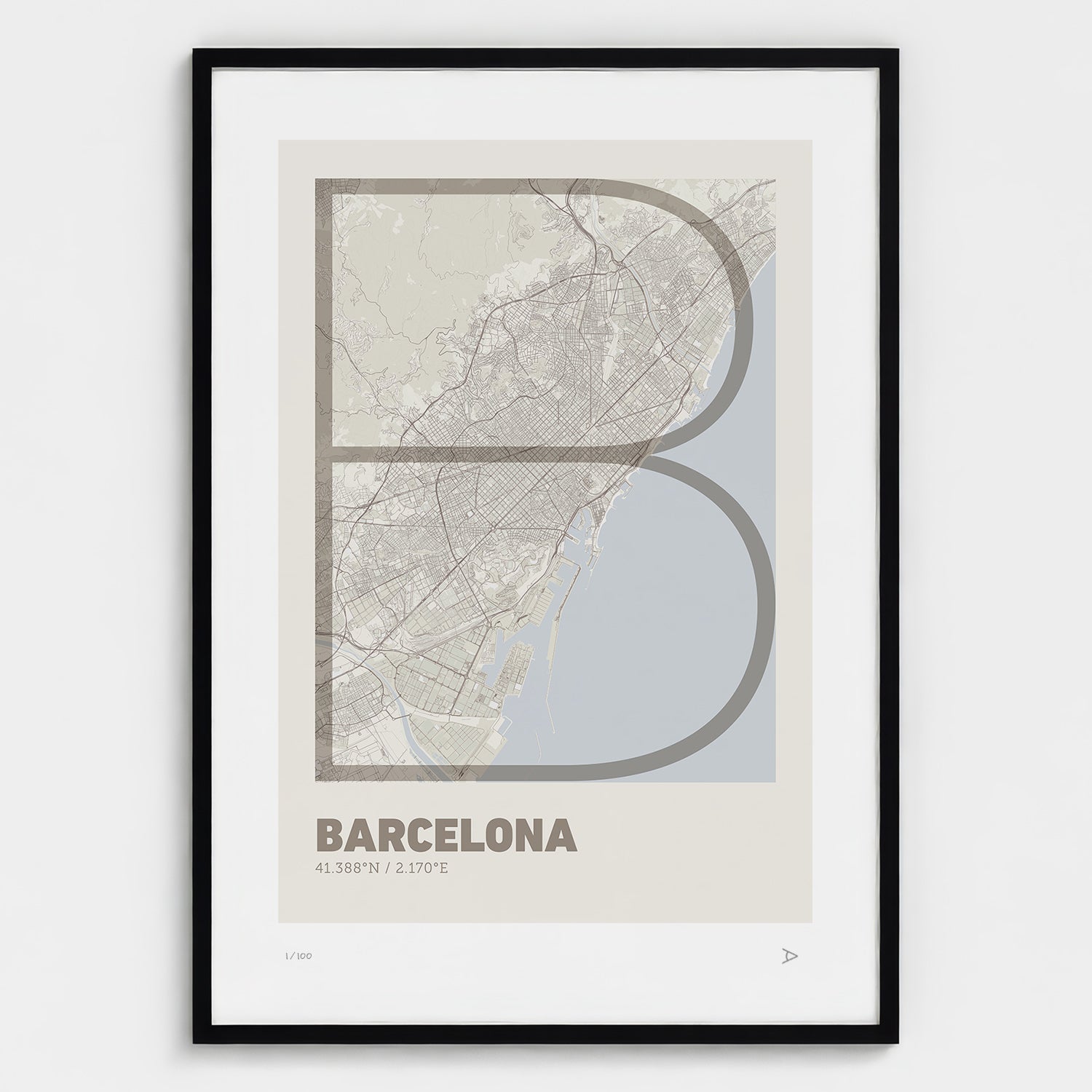 Lámina tipográfica de Barcelona – diseño Ultrafina, marco negro