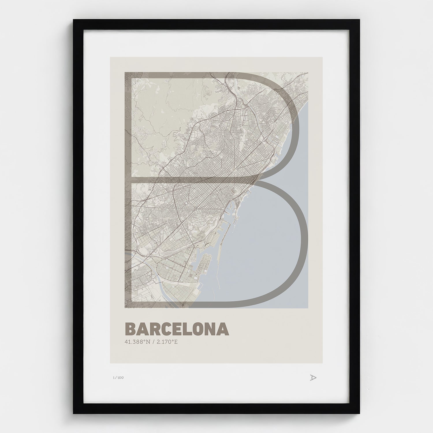 Lámina tipográfica de Barcelona – diseño Ultrafina, marco negro
