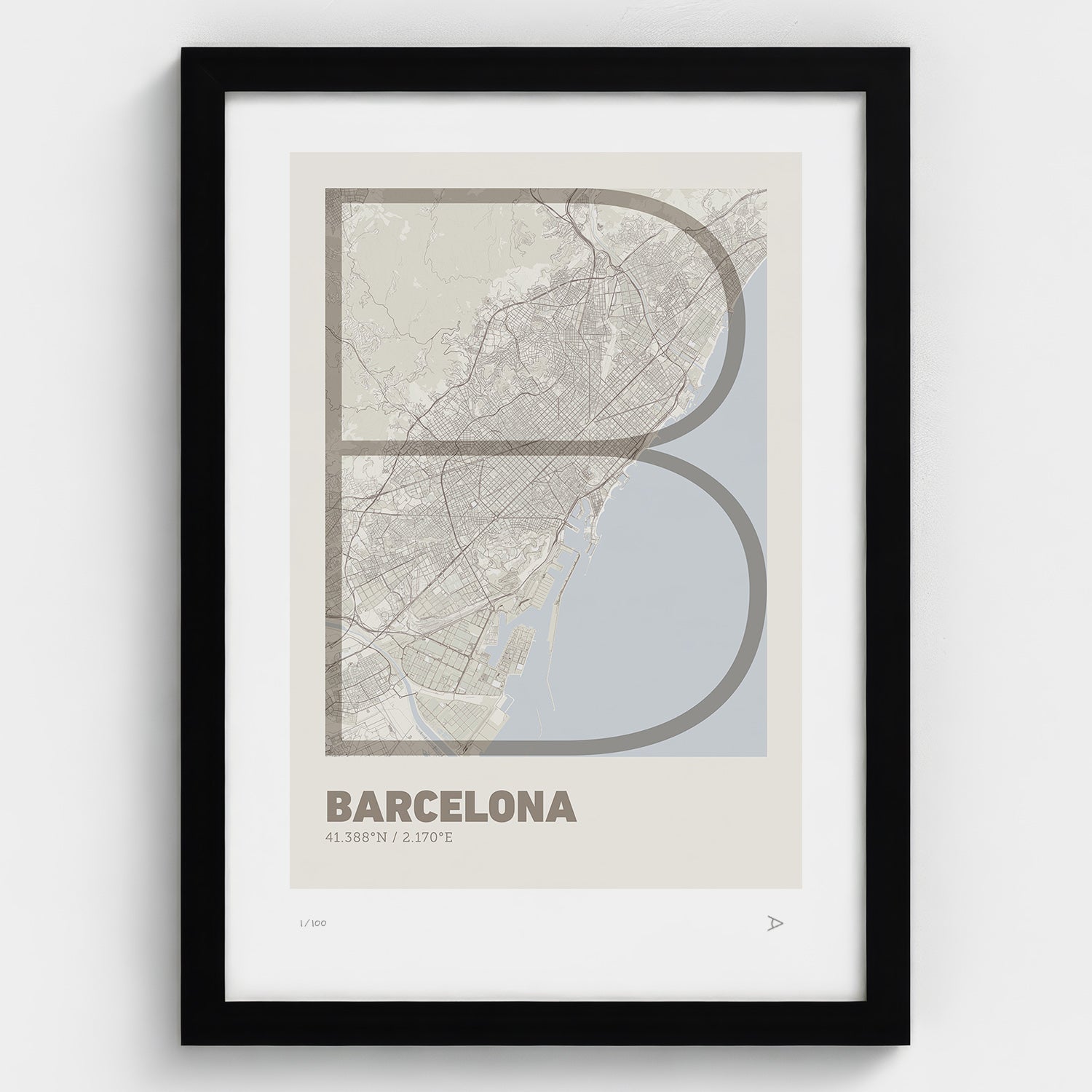 Lámina tipográfica de Barcelona – diseño Ultrafina, marco negro