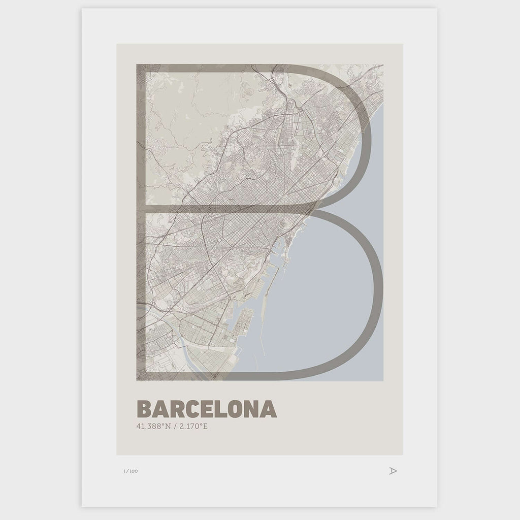 Lámina tipográfica de Barcelona – diseño Ultrafina, sin marco sobre papel