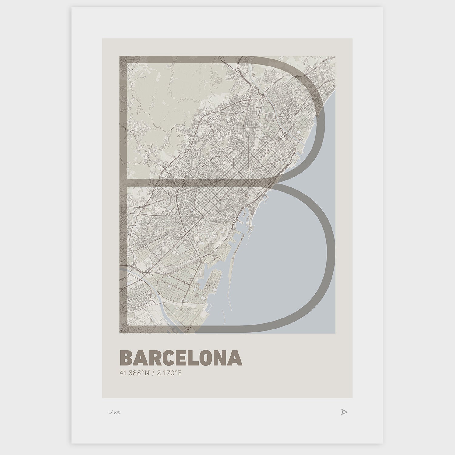 Lámina tipográfica de Barcelona – diseño Ultrafina, sin marco sobre papel