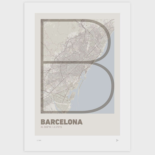 Lámina tipográfica de Barcelona – diseño Ultrafina, sin marco sobre papel