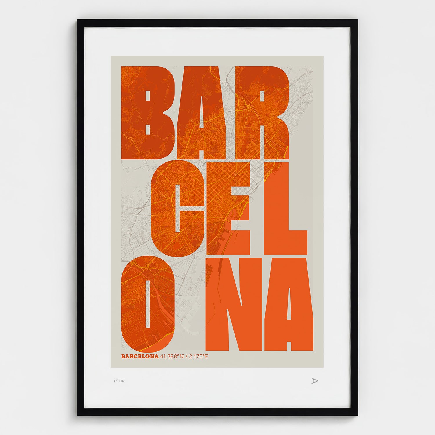 Lámina tipográfica de Barcelona – diseño Revoltosa, marco negro