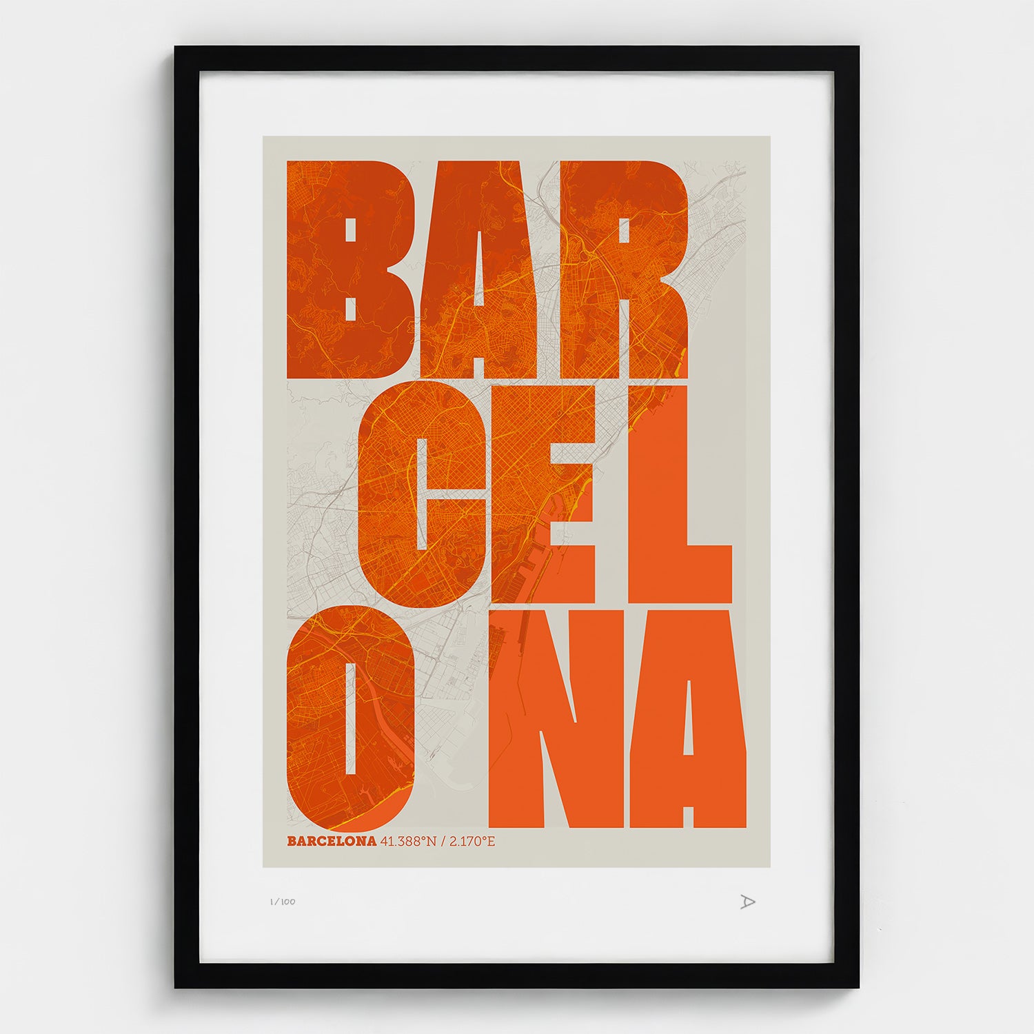 Lámina tipográfica de Barcelona – diseño Revoltosa, marco negro