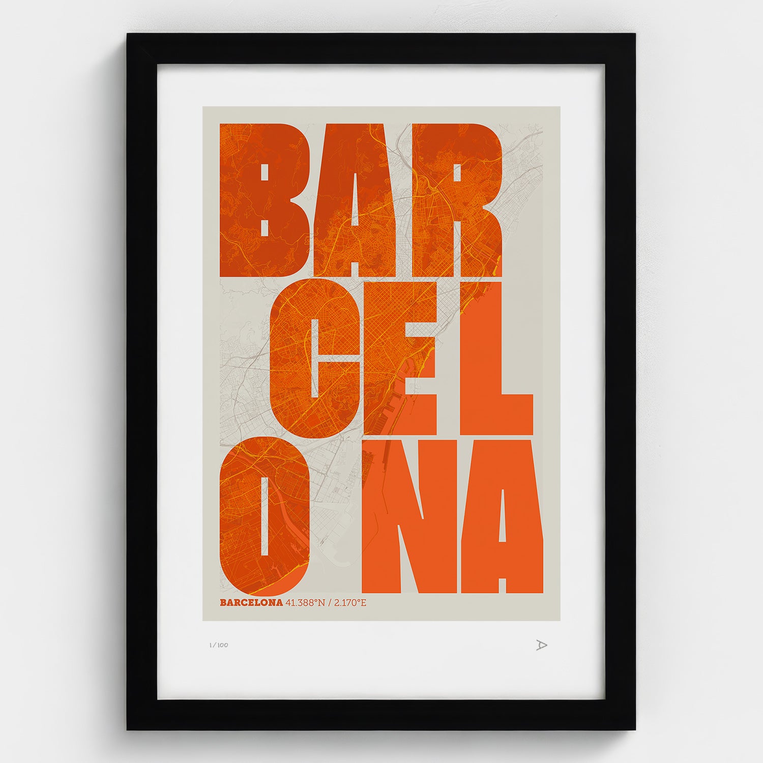 Lámina tipográfica de Barcelona – diseño Revoltosa, marco negro
