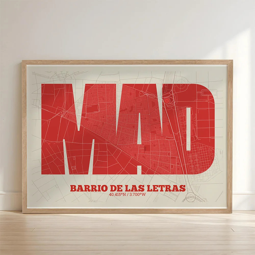 Decorative print of the Literary Quarter, Madrid – Modern typographic art