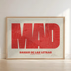 Decorative print of the Literary Quarter, Madrid – Modern typographic art