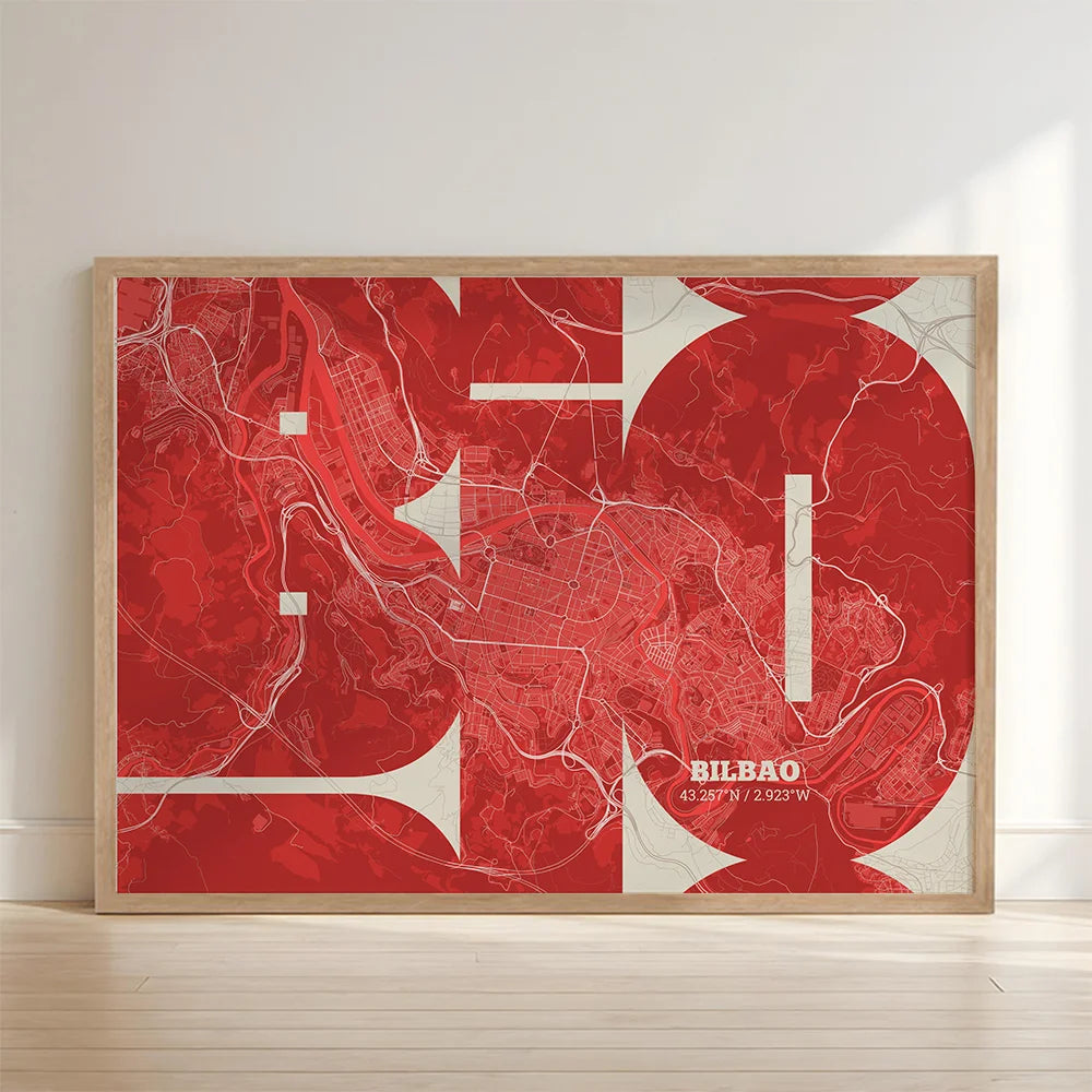 Póster artístico de Bilbao con tipografía geométrica - Decoración personalizada