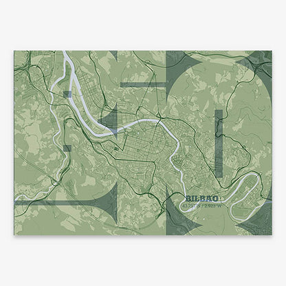 Poster of  composed with letters from its abbreviation or its airport IATA code printed on two green tones