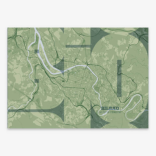 Poster of  composed with letters from its abbreviation or its airport IATA code printed on two green tones