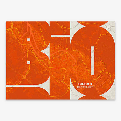 Poster of  composed with letters from its abbreviation or its airport IATA code printed on orange and an off-white background