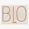 The map of Bilbao in Ultralight design, a minimalist aesthetic combining urban cartography with modern, extra-thin elegant lettering designed in red and an off-white background