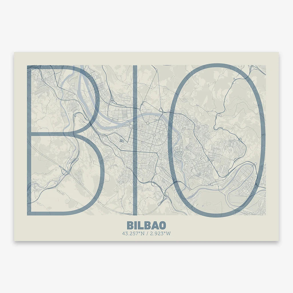 Poster of  composed with letters in extra light font printed on bluish gray and an off-white background