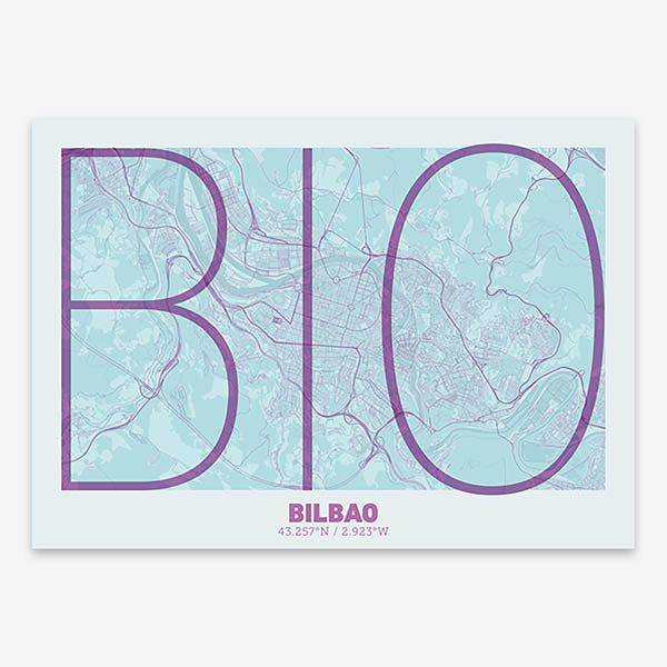 Poster of  composed with letters in extra light font printed on purple and light blue