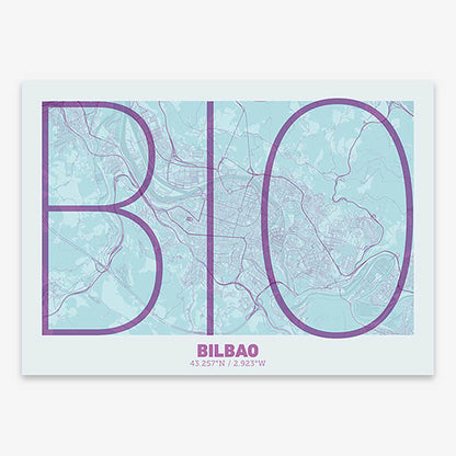 Poster of  composed with letters in extra light font printed on purple and light blue