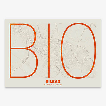 Poster of  composed with letters in extra light font printed on orange and an off-white background