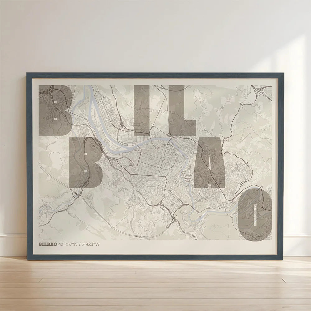Lámina creativa de Bilbao – Diseño gráfico y tipografía sobre mapa