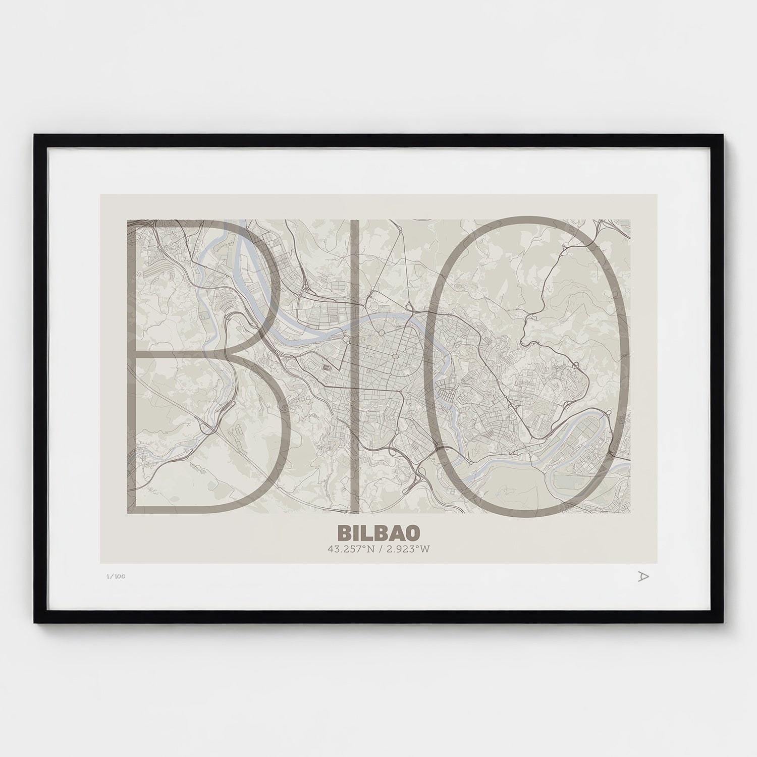 Lámina tipográfica de Bilbao – diseño Ultrafina, marco negro