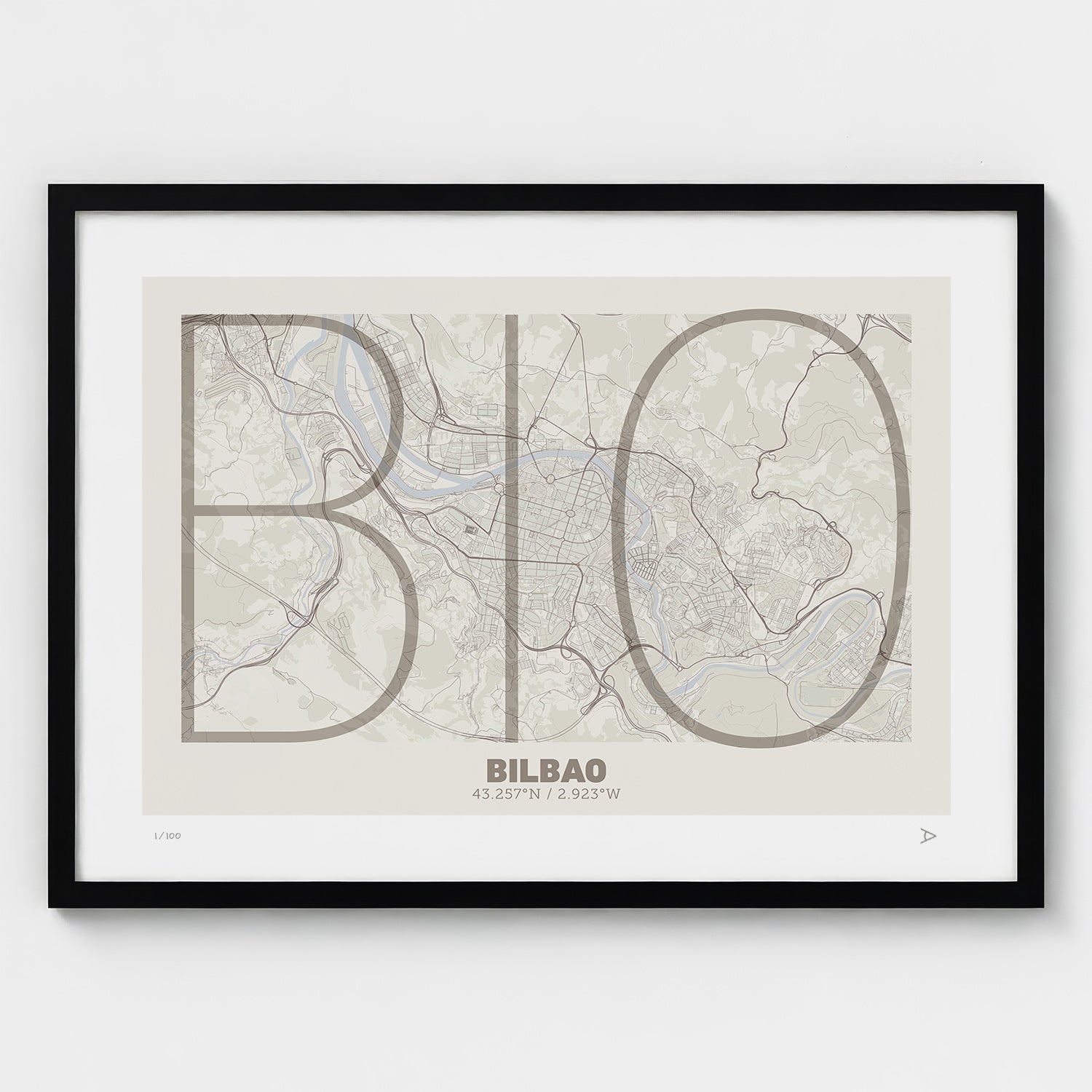Lámina tipográfica de Bilbao – diseño Ultrafina, marco negro