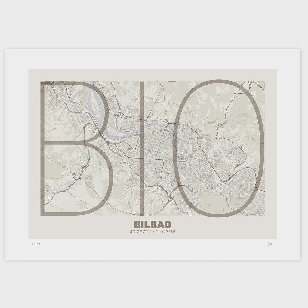 Lámina tipográfica de Bilbao – diseño Ultrafina, sin marco sobre papel