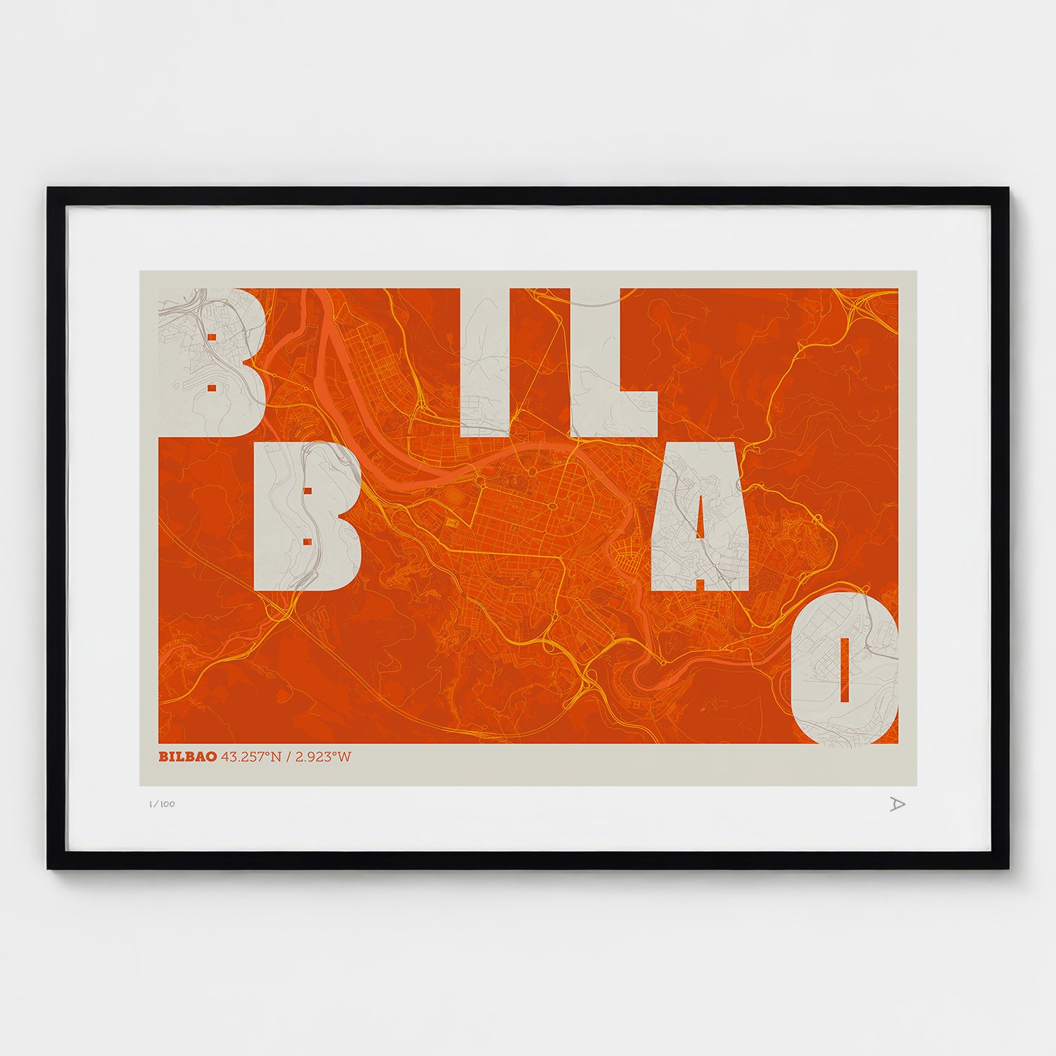 Lámina tipográfica de Bilbao – diseño Revoltosa, marco negro