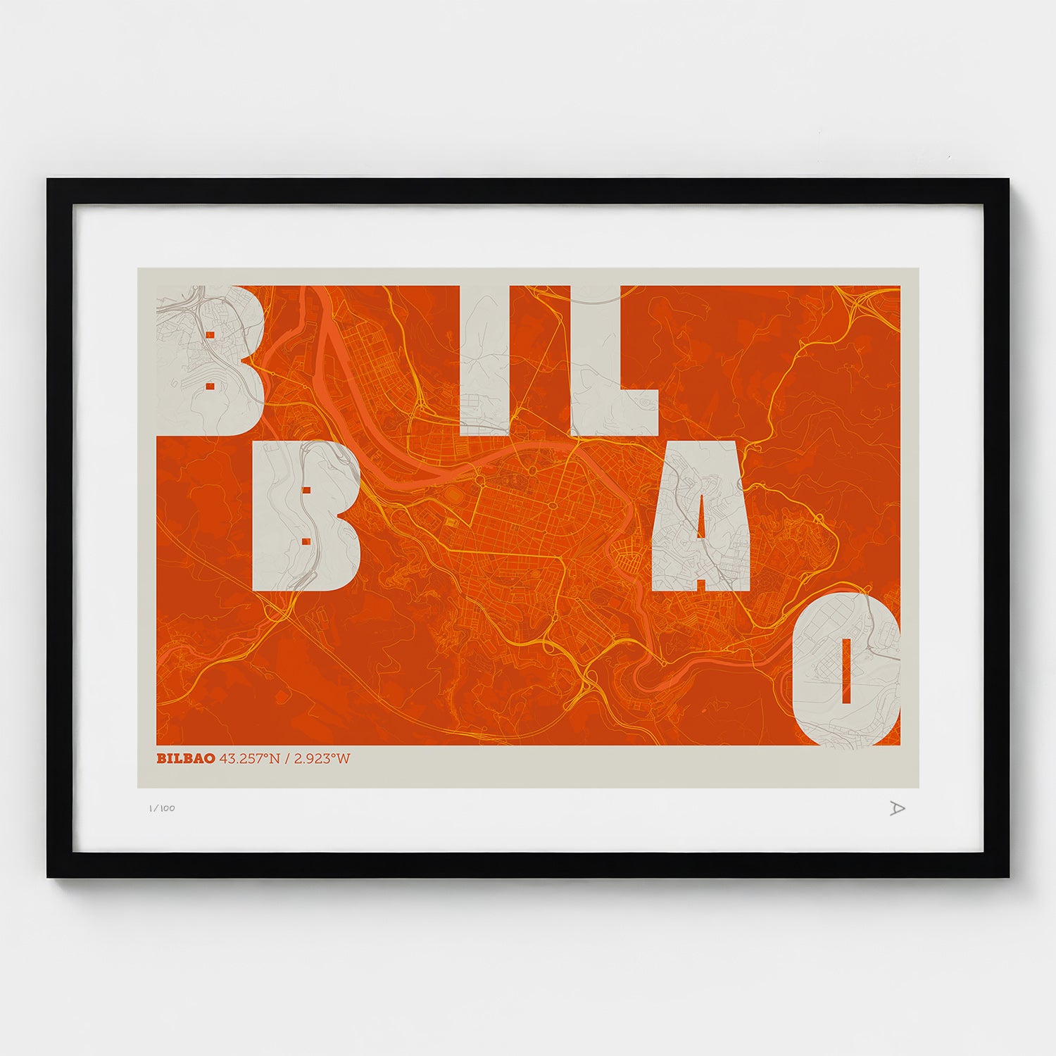 Lámina tipográfica de Bilbao – diseño Revoltosa, marco negro