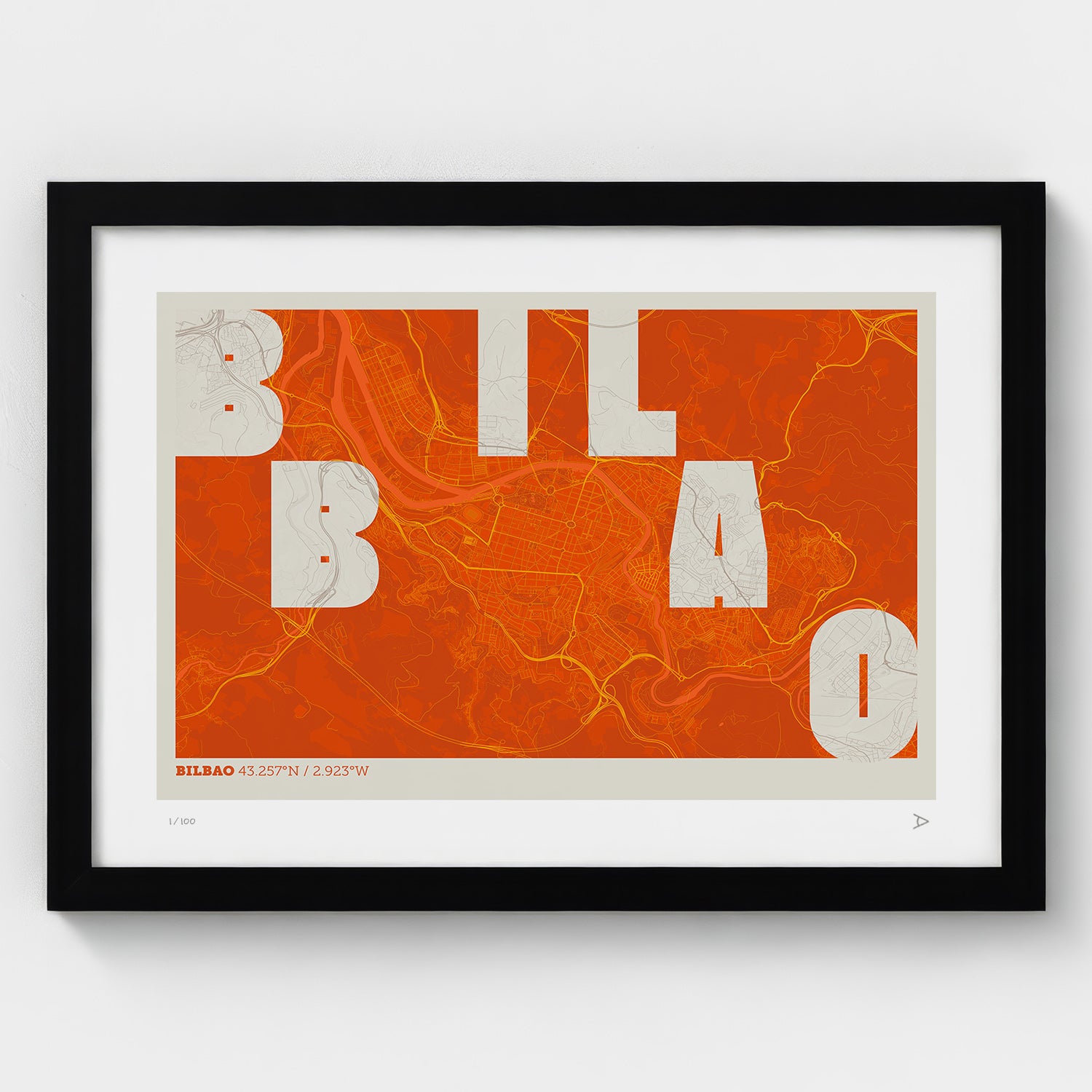 Lámina tipográfica de Bilbao – diseño Revoltosa, marco negro