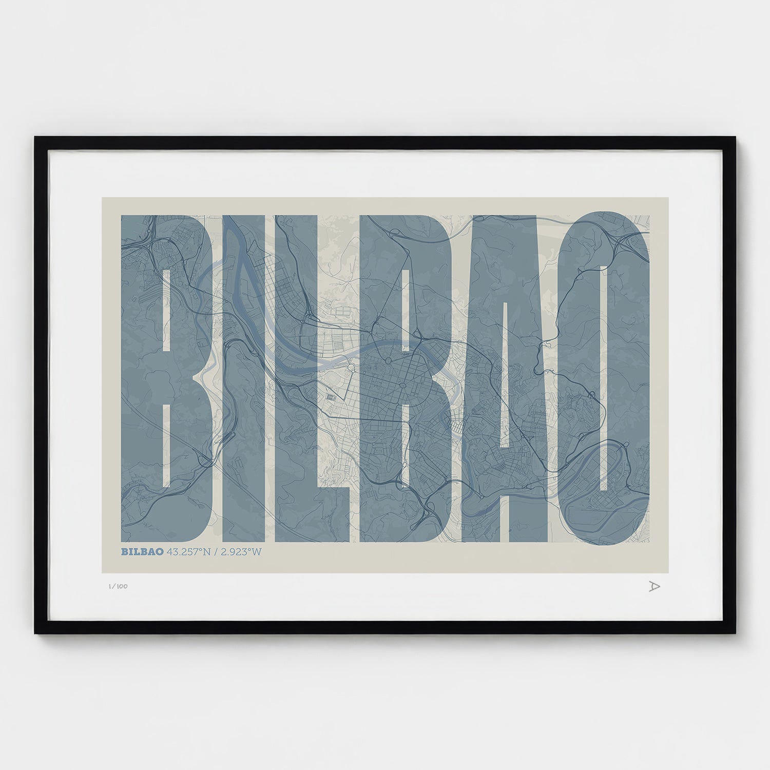 Lámina tipográfica de Bilbao – diseño Extra Comprimida, marco negro