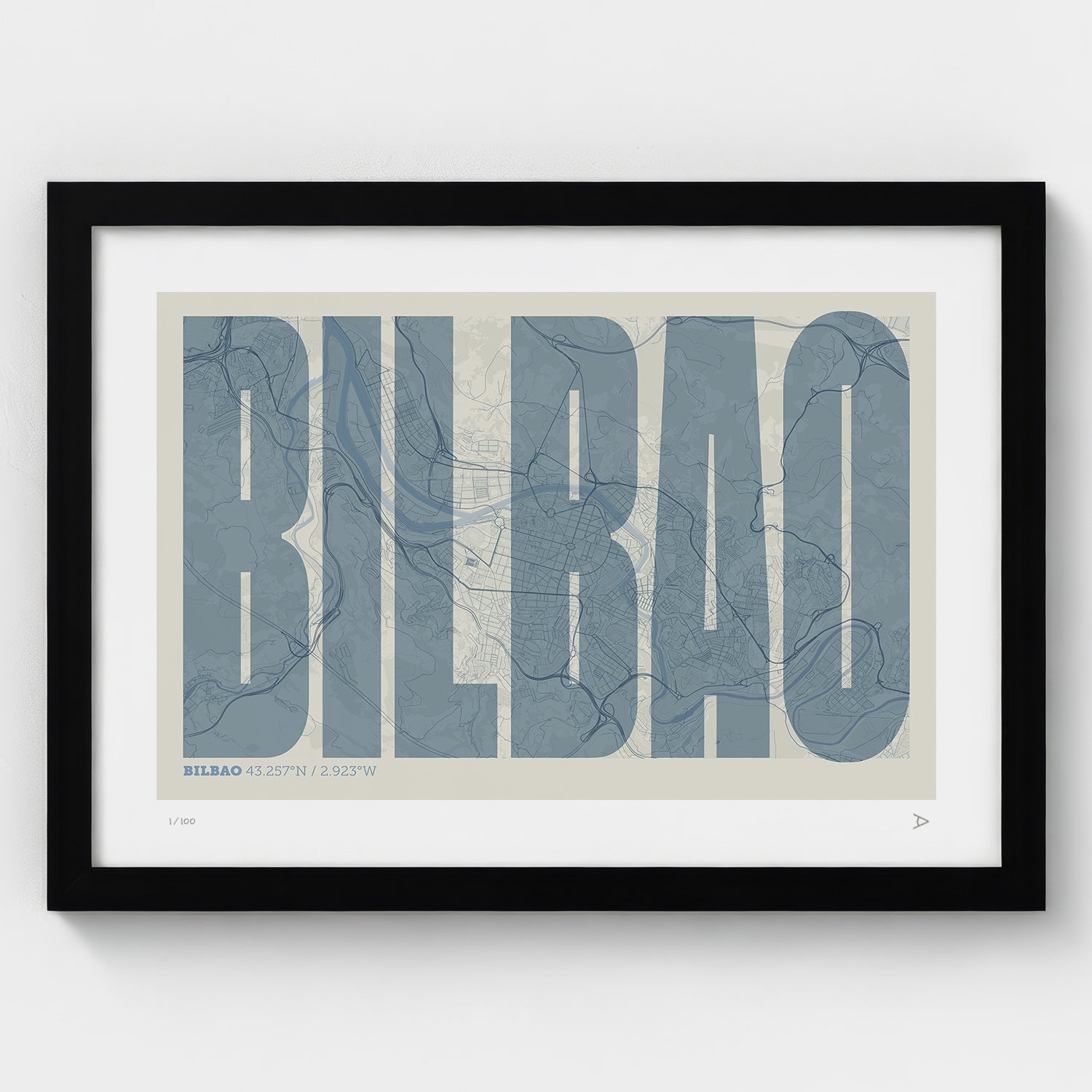 Lámina tipográfica de Bilbao – diseño Extra Comprimida, marco negro