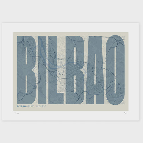 Lámina tipográfica de Bilbao – diseño Extra Comprimida, sin marco sobre papel