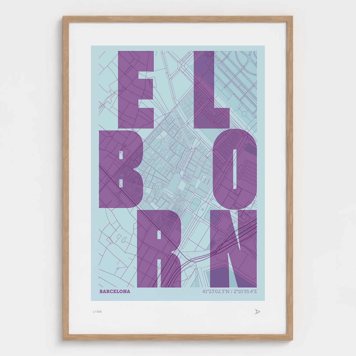 Lámina tipográfica de El Born – diseño Revoltosa, marco de madera natural