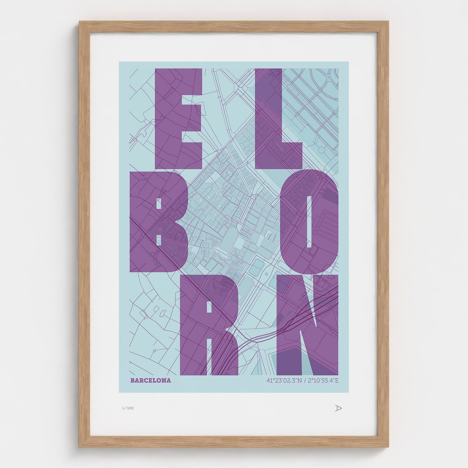 Lámina tipográfica de El Born – diseño Revoltosa, marco de madera natural